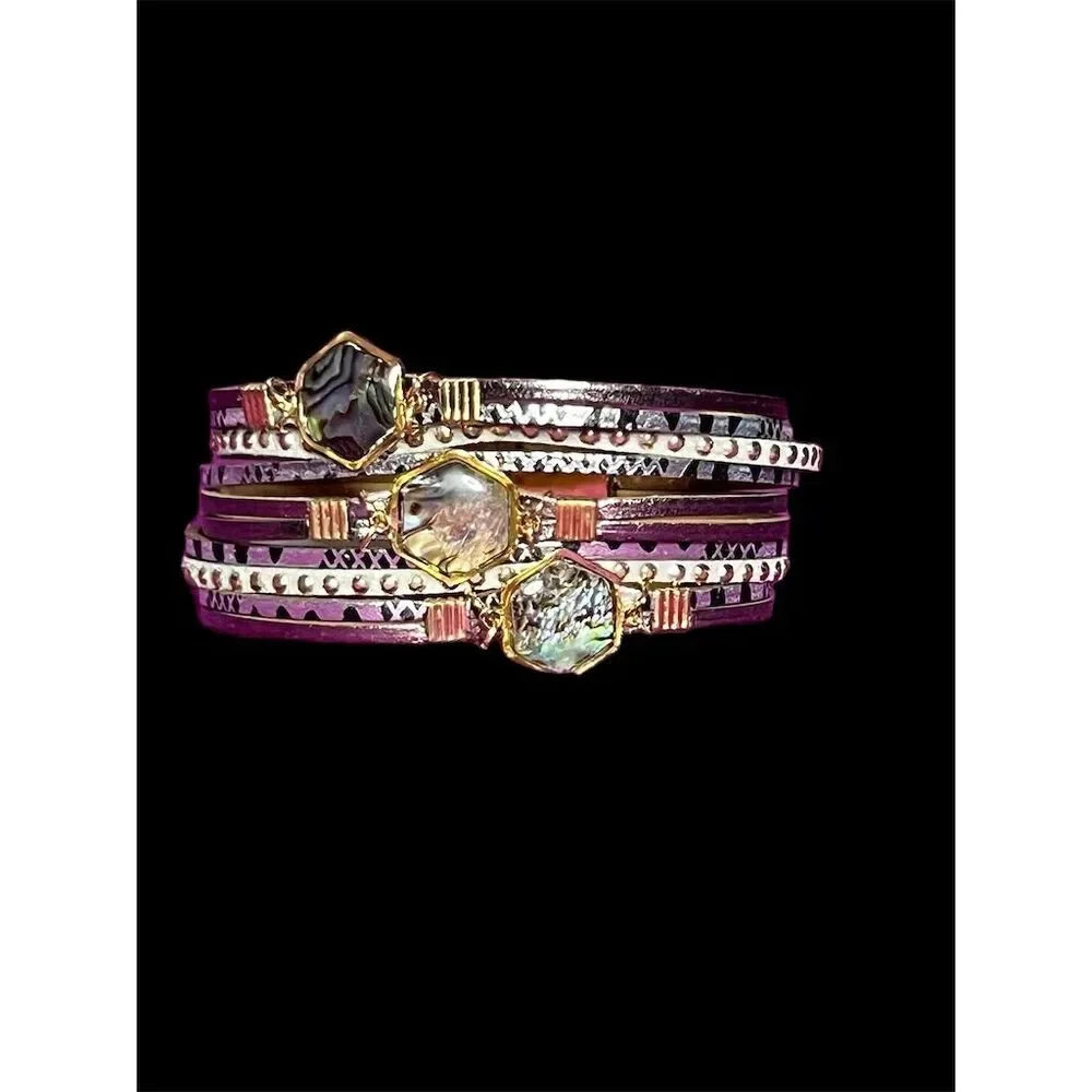 Boho Multi-Layer Leather Bracelet with Natural Stones & Gold Accents - Picture 12 of 13